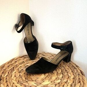 Yves Saint Laurent YSL D'Orsay Heels shoes black Suede Ankle Strap Pumps VTG